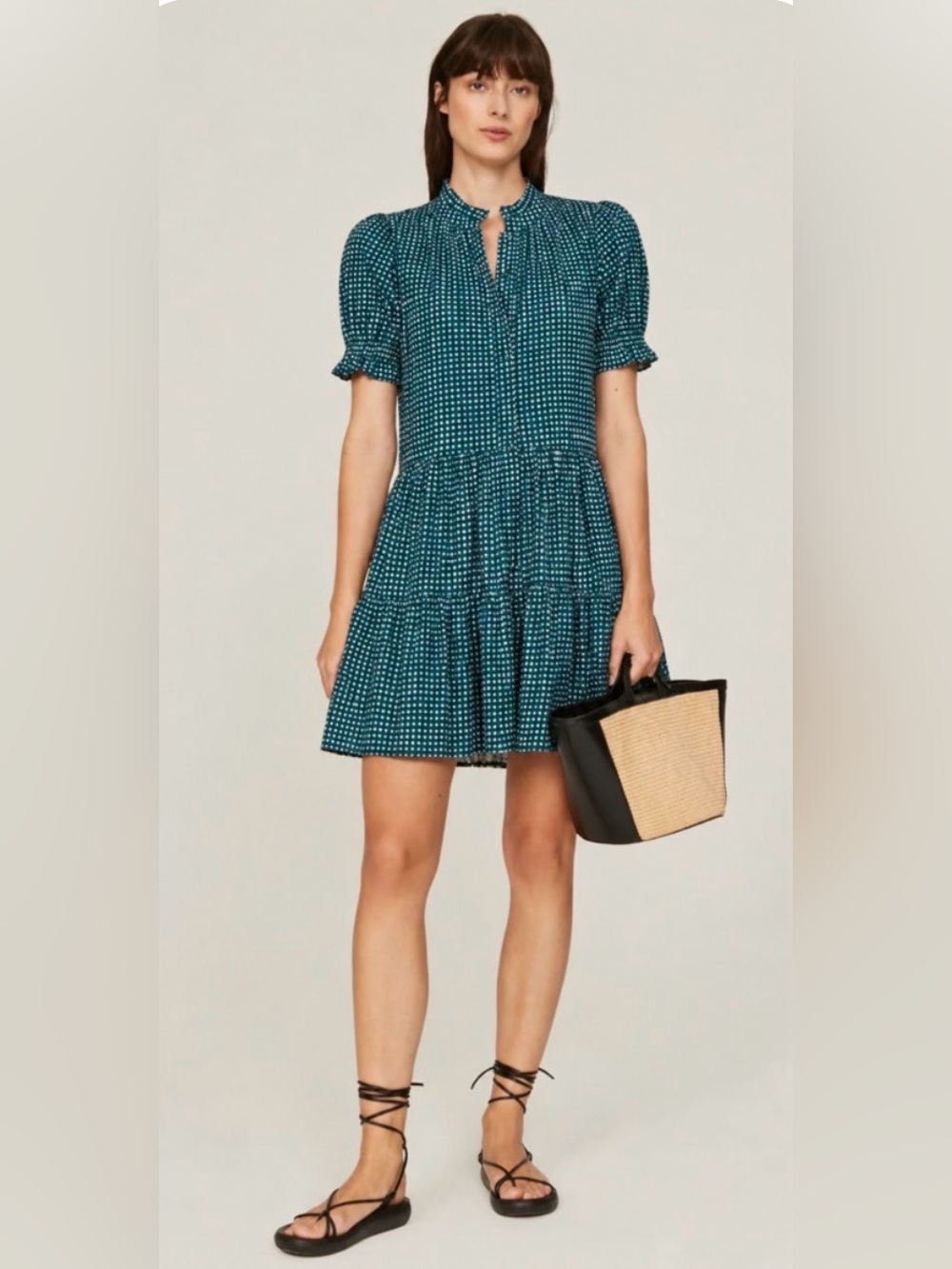 Apiece Apart Organic Cotton Las Alturas Gingham Check Green White Dress Size L